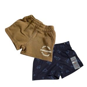 Garanimals 3-6m Tan Brown Sweatshorts and mesh Navy Shorts Set